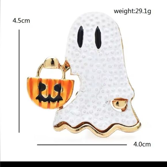 HALLOWEEN ENAMEL GHOST WITH PUMPKIN - Picture 5 of 5